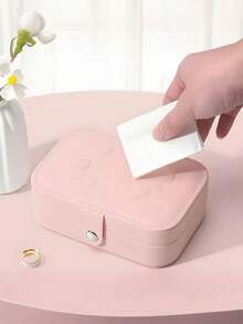 1pc Travel Dual Layer Jewelry Box, PU Leather Jewelry Storage Box, Snap Closure Jewelry Organizer Box, Jewelry Collection Box, Ring Holder, Pendant Holder, Earring Holder, Necklace Holder - Multicolor - View 5