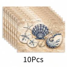 1 pieza Mantel de estilo oceánico, con patrón de conchas, tapete para el desayuno, diseño minimalista, decoración de mesa, accesorio de cocina, mantel de lino, posavasos, agarradera, base para tazón, fácil de limpiar, adecuado para el hogar, comedor, decoración del comedor, juego de regalo, regalo festivo, regalo para amigos - Multicolor - Ver 20