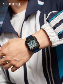 SANDA. SANDA 2212 青少年运动电子手表 5ATM 防水 夜光倒计时秒表闹钟 3D立体表壳 - 藍色 - 查看 6