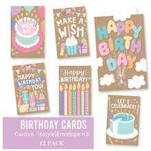 Bộ 12/24 thiệp chúc mừng sinh nhật kèm phong bì, 6 kiểu chữ độc đáo với hình minh họa đầy màu sắc, thích hợp gửi tặng mẹ, bố, bạn bè, bạn cùng lớp, bé trai, bé gái. Thích hợp cho sinh nhật, lễ tốt nghiệp, lễ kỷ niệm, Ngày của Mẹ, thiệp cảm ơn. Chất liệu giấy cao cấp. Quà tặng giáo viên, quà tặng Ngày của Cha, đặt hàng theo yêu cầu. - A - Xem 5
