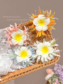 1pc/4pcs Spring & Summer New Faux Plumeria Hair Clips, Beach Vacation Style Side Bangs Duck Clip Hair Accessories - Multicolor - View 5