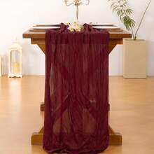 1pc 90*180cm Bohemian Gauze Country Wedding Party Gathering Crinkle Tablecloth - Burgundy - View 8