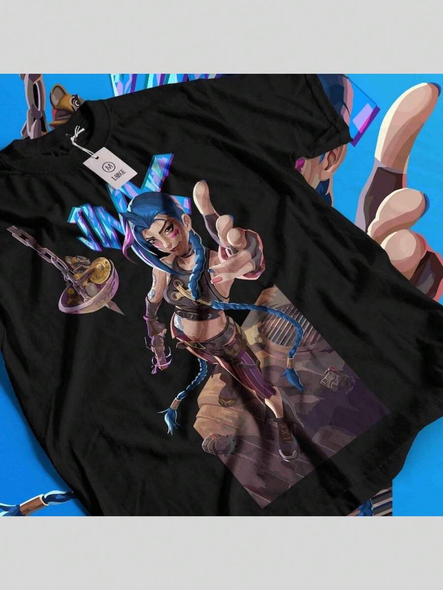 Jinx Arcane T-Shirt, Gaming Shirt, Gaming Legend Apparel, Video Game Shirt, Moba Game Shirt, LOL Shirt, Gamer Shirt, Game Lover Shirt - Negro - Ver 1