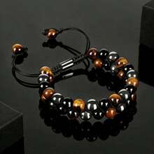 8mm Triple Protection Bracelet, Black Obsidian, Tiger Eye, Hematite Healing Crystal Bracelet, Jewelry Gift - Triple Protection - View 3