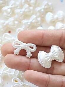 EECLYCJ 50g Faux Pearl ABS Pearlescent Bow Beads, 3 Styles Of Sweet Cute Kawaii Mini White Hole Beads For Girls DIY Crafts, Cellphone Straps, Handbag Charms, Hair Ties, Bracelets, Handmade Mother's Day Gift Materials - Beige - View 3