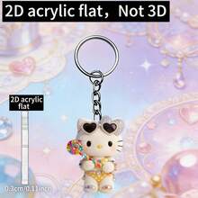 1pc 2D Flat Lollipop Shaped Hello Kitty Glitter Acrylic Keychain, Practical, Stylish And Innovative, Suitable As Holiday Gift And Decoration For Keys, Car Keys, Backpacks, Wallets - Multicolor - View 4