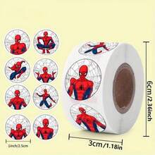 Marvel 500 piezas Pegatinas redondas de superhéroes de dibujos animados, pegatinas de vinilo resistentes al agua y autoadhesivas con patrones de personajes clásicos, fáciles de pelar y pegar, sin residuos, adecuadas para invitaciones de fiesta, sellos de sobres, embalaje de regalos - Multicolor - Ver 1