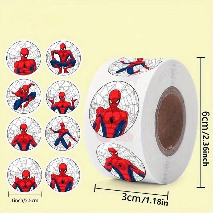 Marvel 500 piezas Pegatinas redondas de superhéroes de dibujos animados, pegatinas de vinilo resistentes al agua y autoadhesivas con patrones de personajes clásicos, fáciles de pelar y pegar, sin residuos, adecuadas para invitaciones de fiesta, sellos de sobres, embalaje de regalos - Multicolor - Ver 1