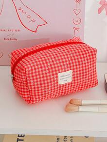 1Pc/Set Red Plaid Gilrs Make Up Bag Travel Toiletry Bag, Large Capacity Cosmetic Bag Pouch Handheld Makeup Bag Portable Toiletry Washing Bag Skincare Bag With Zipper Closure For Cosmetics,Brushes,Skincare,Lip Oil,Hand Cream,Sationery,Coin,Small Items,Make Up Case Makeup Pouch Cosmetic Organizer,Home Decor Livingroom Decor,Travel Essentials,Birthday Gift Wedding Bridesmaid Gift - Redberry Grid - View 16