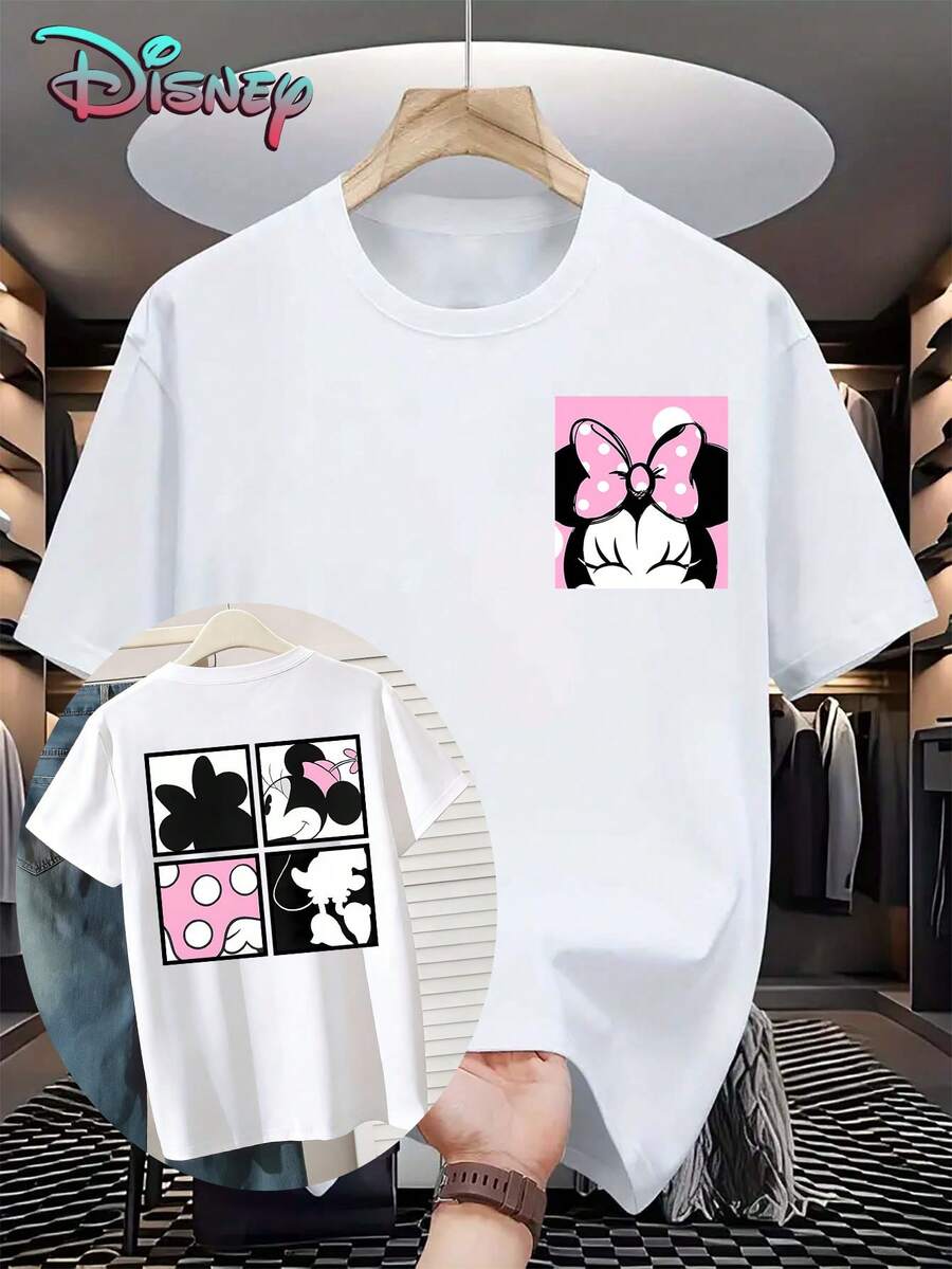 Disney Women's Casual Cotton Minnie Mouse Print Short Sleeve Round Neck T-Shirt Regular Length - 白色 - 查看 1