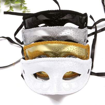 Half Face Gold Powder Floral Mask, Flat-Top Painted Floral Petite Beauty Princess Mask, Retro Gatsby Flat-Top Mask, Costume Accessories, Eye Decoration