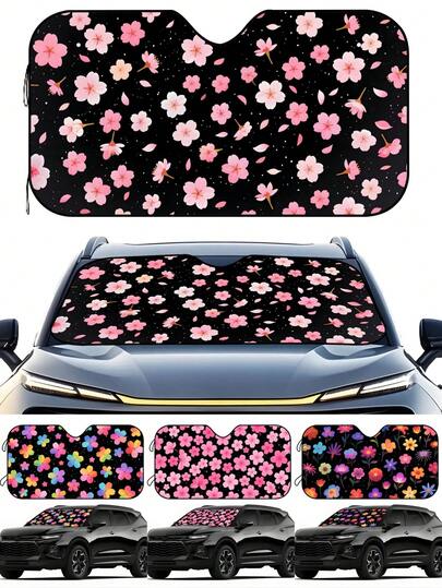 1 pieza Parasol para coche con estampado de flores, parasol frontal para parabrisas, mantiene el interior del coche fresco, adecuado para SUV y sedán