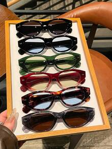 1pc Men's Fashion Fashion Glasses New High-Quality Retro Oval Rivet Niche Design Casual Versatile Street Style Daily Outdoor Driving Travel UV Protection - Multicolor - View 9