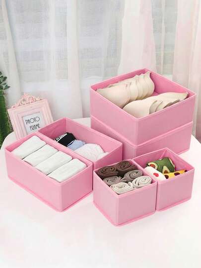 1/3/6pcs Lingerie Storage Box, Pink Fabric Drawer Organizer, Dresser Drawer Storage Box, Bedroom Clothing Storage Box For Dresses, Pants, Shoes, Jeans, Boots, Skirts, Bedroom, Home Storage, Spring Clothes, Minimalist, Summer Tops