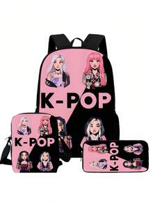 1个Kpop主题背包，高清印花，休闲双肩包，轻便单肩包，可作铅笔盒 - 彩色 - 查看 1