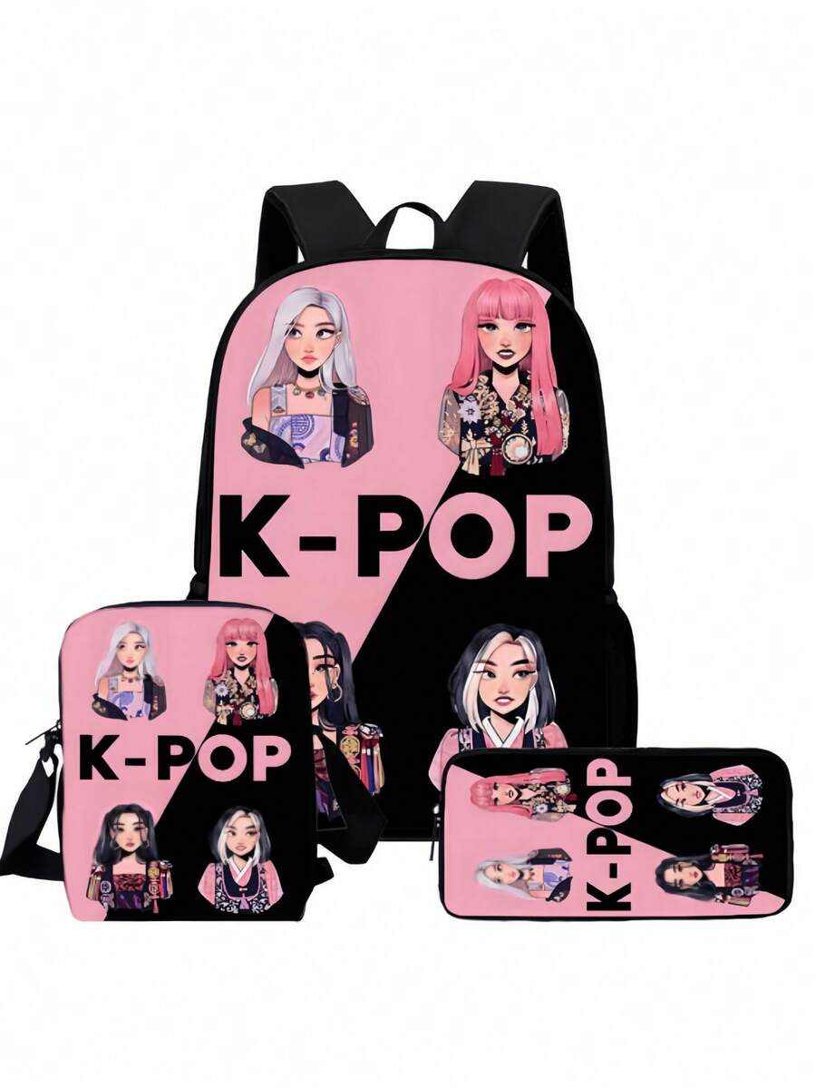 1个Kpop主题背包，高清印花，休闲双肩包，轻便单肩包，可作铅笔盒 - 彩色 - 查看 1