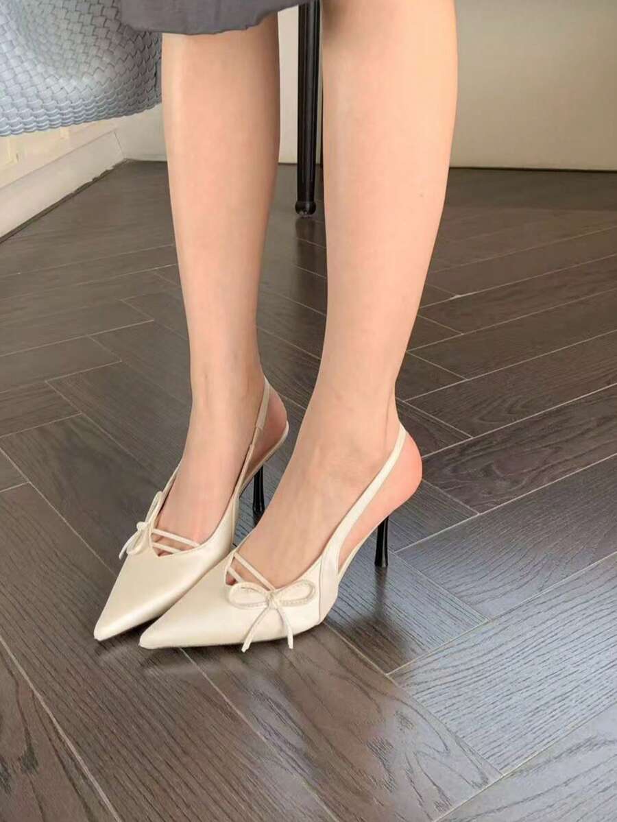 2026 New Sweet Pointed Toe Bowknot Stiletto Heel Closed Toe Sandals, Slim Fit High Heels For Spring/Summer - Apricot - View 1