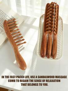 1把防静电按摩檀木发梳，光滑木梳带按摩齿，木质按摩梳，用于头发护理、居家使用和送礼，长度18.8厘米 - 寬齒梳 - 查看 5