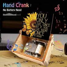 手摇木质音乐盒 - “你是我的阳光”向日葵蝴蝶图案，无需电池，完美的励志礼物 - 復古向日葵音樂盒 - 查看 9