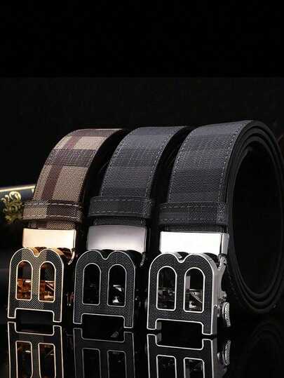 Men's Automatic Buckle Belt Belt Embossed Belt All Business Fashion Style,Band Length Can Be Cut, Random Pattern Cut.