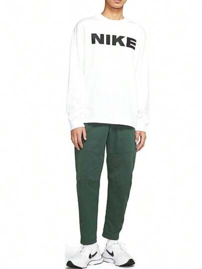  Nike Solid Color Logo Embroidered Drawstring Straight Leg Sweatpants For Men, Green.