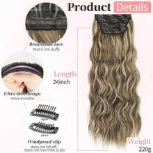 KooKaStyle Clip In Synthetic Highlight Hair Extensions Long Wavy 4PCS Thick Hairpieces Medium Brown Ash Blonde Fiber Double Weft Natural 24 Inch For Women - ColorFF - View 2