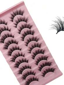 Elara10 Pairs Faux Mink Eyelashes False Eyelashes Fluffy Lashes Dramatic Volume Lashes Natural Long Eyelashes Makeup - Black - View 6
