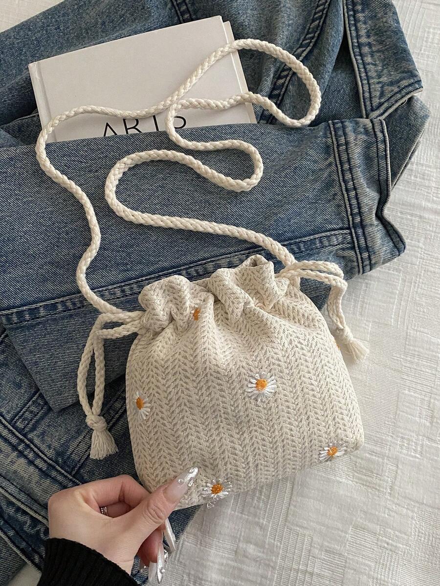 1pc Drawstring Closure Shiny Sequin PVC Bucket Bag, Fashionable Personalized Drawstring Closure Handbag, Versatile Shoulder/Crossbody Bag Suitable For Women's Daily, Party, Event Wear