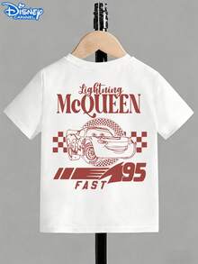 Disney's Cars Lightning McQueen Print Children's T-Shirt, Pure Cotton, Breathable Cartoon Racing Short-Sleeve Top - White - View 3