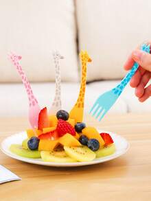 2/12/24pcs Cute Giraffe Fruit Forks, Cartoon Plastic Small Forks, Dessert Cake Forks, Animal Cartoon Fruit Picks, Party Snack Ice Cream Small Forks Suitable For Birthday, Wedding, Festival Parties - Multicolor - View 3