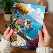 Sổ tay lò xo minh họa phong cách Địa Trung Hải, 100 trang, dung lượng lớn với 50 trang giấy dày. Bìa in hình phong cảnh thị trấn ven biển sống động. Thích hợp để ghi chú công việc, học tập, lên kế hoạch hàng ngày, và là món quà tốt nghiệp hoặc sinh nhật tuyệt vời. - T - Xem 4