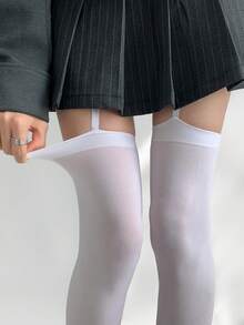 1pc Camisole Camisole White Y2K Goth Sexy Skinny Thigh High Stockings - White - View 6
