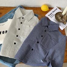 2026 Spring New Boys' Shirt, Young Boy Fashionable Loose Short Casual Cardigan, Korean Style Top - Blue - View 4