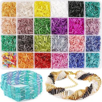 600 hạt cườm thủy tinh hình ống 2*7mm dùng để làm đồ trang sức DIY, thêu, thêu chữ thập, làm nguyên liệu làm hạt cườm, phụ kiện vòng tay, vòng cổ và trang trí nhà cửa.