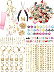 282/318pcs Keychain Making Tool Kit, Includes Oily Pendant, Letter Pendant, Keyring, Chain, Pliers And Thimble, Suitable For DIY Crafts, Bag Keychains, Hanging Chains - Multicolor - View 7