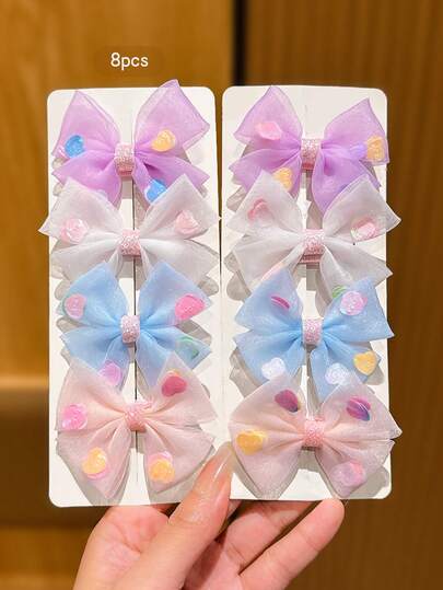 8pcs Colorful Bowknot Hair Clips, Sweet Style Hair Accessories For Daily Use