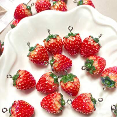 5/10/20/30/50pcs Red Resin Strawberry Shaped Pendant, Suitable For DIY Keychain, Necklace Pendant, Jewelry Making Accessories