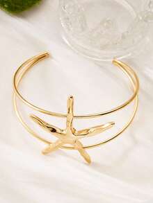 17KM 1 pieza Brazalete de Body inspirado en la vida marina con estrellas de mar y conchas, de estilo bohemio vintage exagerado, regalo de verano y playa para mujer, accesorio casual - Dorado - Ver 14