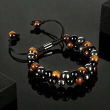 Vòng tay bảo vệ ba lớp 8mm, đá Obsidian đen, mắt hổ, hematit, quà tặng trang sức - Bảo vệ ba lần - Xem 2