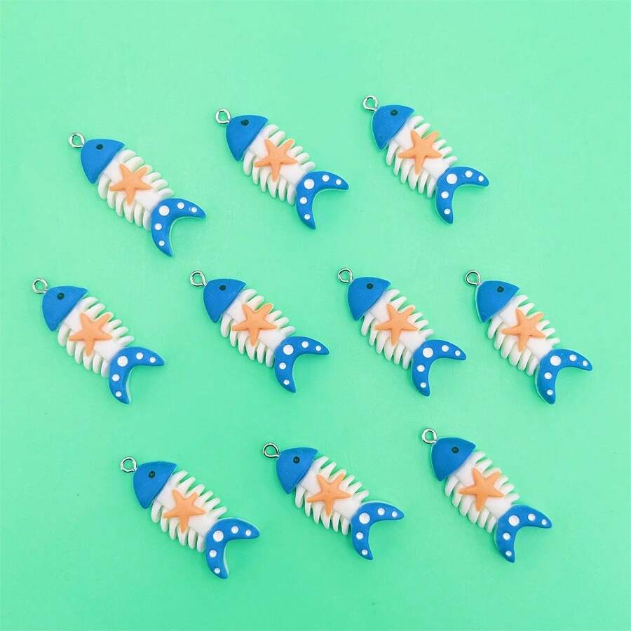 10pcs Ocean Beach Series Fish Bone Pendant, Suitable For Handmade Jewelry Making, Earrings, Necklaces, Bracelets, Anklets, Bag Charms, Couple Gifts, Resin Crafts - 10 Pieces Of Beach Fish Bones - View 1