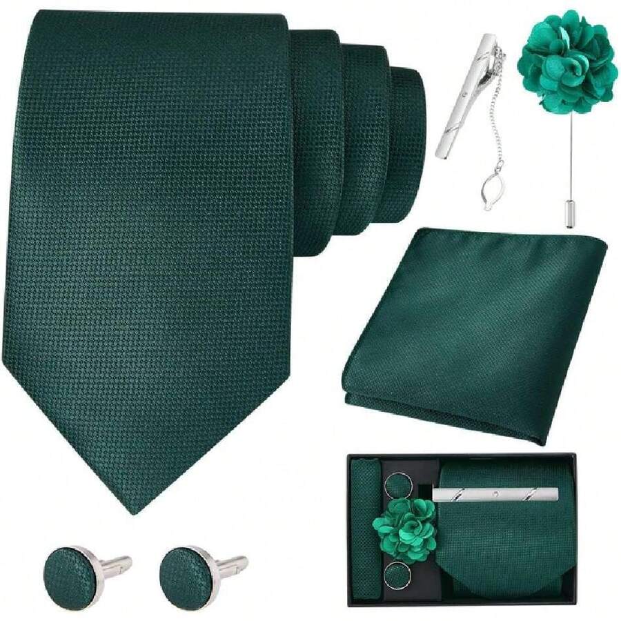 Men's Satin Ties, Slim Tie And Bow Tie Set For Gentlemen, High Quality Suit Accessory, 8CM Ties With Cufflinks And Box, Gift For Husband, Father, Friend, 42548347 - 紫羅蘭色 - 查看 1