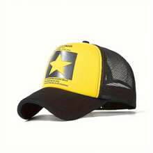1 Piece Women's Five-Pointed Star Baseball Cap, Adjustable Casual Hat, Spring/Summer Trucker Hat - 黑色 - 查看 5