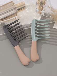 女士双排波浪齿卷发梳，头皮按摩梳，蓬松梳，防静电沙龙造型梳，超长圆柱形梳齿，顺滑不打结，弧形设计 - 彩色 - 查看 3