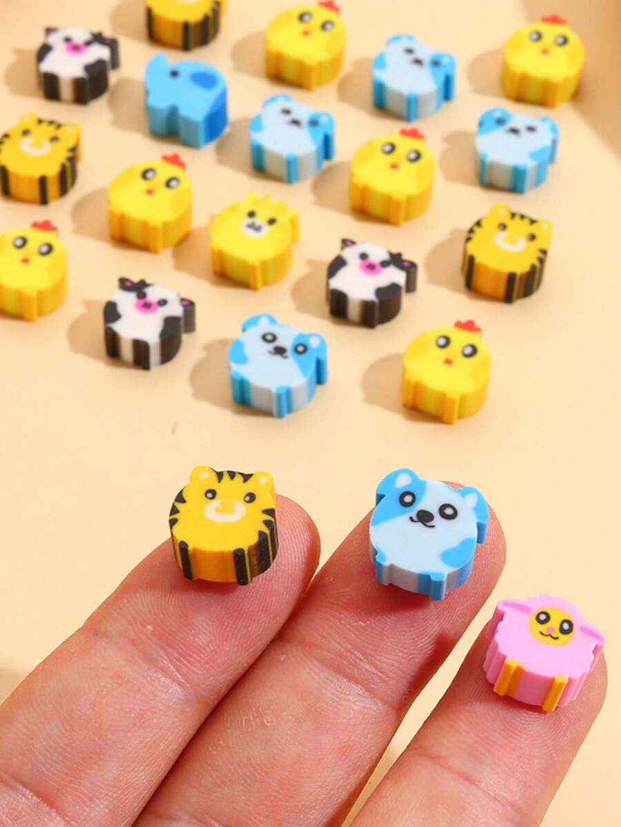 10pcs/20pcs/30pcs Cartoon Erasers, Space Fruit Number Erasers, Elementary School Prize Stamp Erasers, Multi-Pattern Recognition Mini Clay - Cartoon Characters, 30 Pieces (30 Random). - View 1