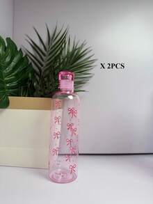 1 pieza/2 piezas, Botella de agua de plástico de 500ml, con estampado de lazo, taza de agua de alta calidad con marcas, botella de bebida para deportes al aire libre y escuela (Rosa/Negro/Azul) - Multicolor - Ver 18