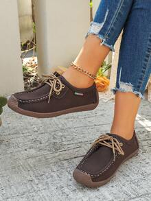 New Women's Suede Knit Flat Shoes, Elegant Faux Suede Flats, Comfortable Solid Slip-On Shoes Suitable For All Seasons, Round Toe Versatile Casual High-End Lightweight Outdoor/Work Shoes, Women's Work Shoes, Slip-On Shoes, Women's Shoes, Business Casual Women's Shoes, Women's Shoes - Brown - View 1