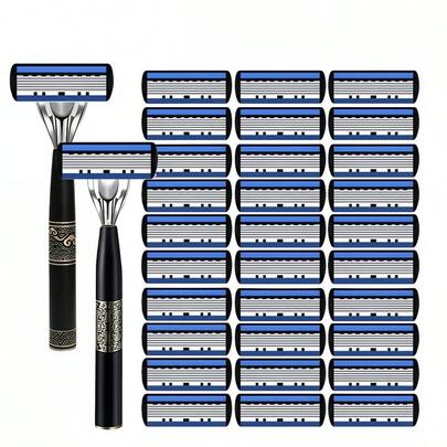 2025 Men's Shaving Razor With 6-Layer Precision Blades & Lubricating Strip - Contour-Fitting Facial Shaver For Beards, Mustaches, Chin Hair - For Smooth, Comfortable Shave - Ideal For Light Beige & For Grooming Routine