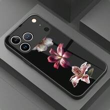 1 chiếc ốp lưng điện thoại bằng kính cường lực, họa tiết 3 bông hoa tối giản, thanh lịch, cao cấp, vừa vặn với Apple. - màu đen - Xem 2