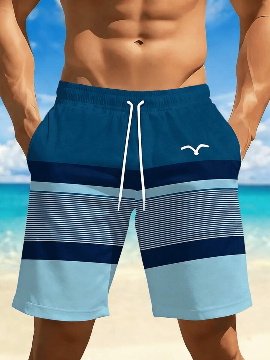 Pantalones cortos casuales de hombre con estampado geométrico 3D, adecuados para la playa, la piscina, el gimnasio y actividades deportivas al aire libre - Verde - Ver 1