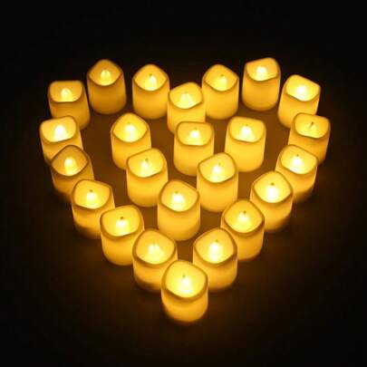 Velas votivas sin llama, velas eléctricas sin llama falsas, 24 unidades de luces LED con pilas de té en blanco cálido para bodas, mesas, Halloween, decoraciones navideñas